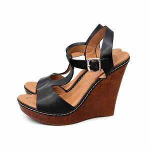 DbDk Black Wood Platform Wedge Sandals Size 7.5 Lightweight Comfortable Trendy